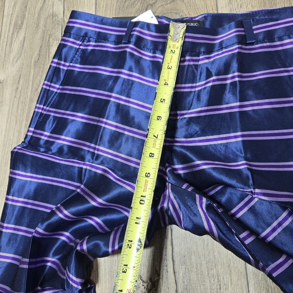 NWT Banana Republic Ryan Navy Blue Purple Striped Satin Trouser Pants Size 6S - Picture 6 of 8